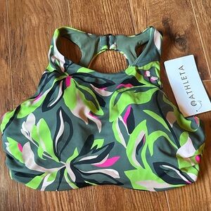 Athleta Vibrant Green and Pink Floral Sports Bra